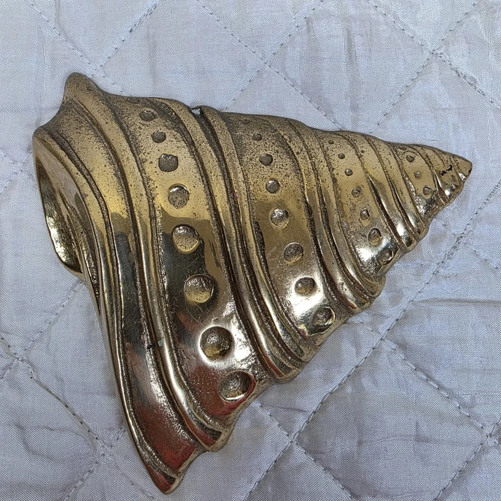 Vintage MCM Solid Brass Sea Shells Starfish Wall Hanging Decor Set of 4 Art Deco